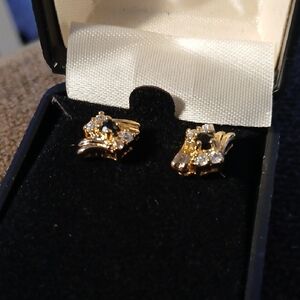 Gold-Tone Floral Black Stone Stud Earrings